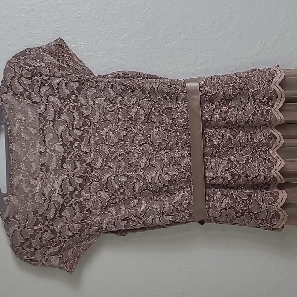 Candalite lace sequin Long Tan Dress Size Large - Picture 6 of 8